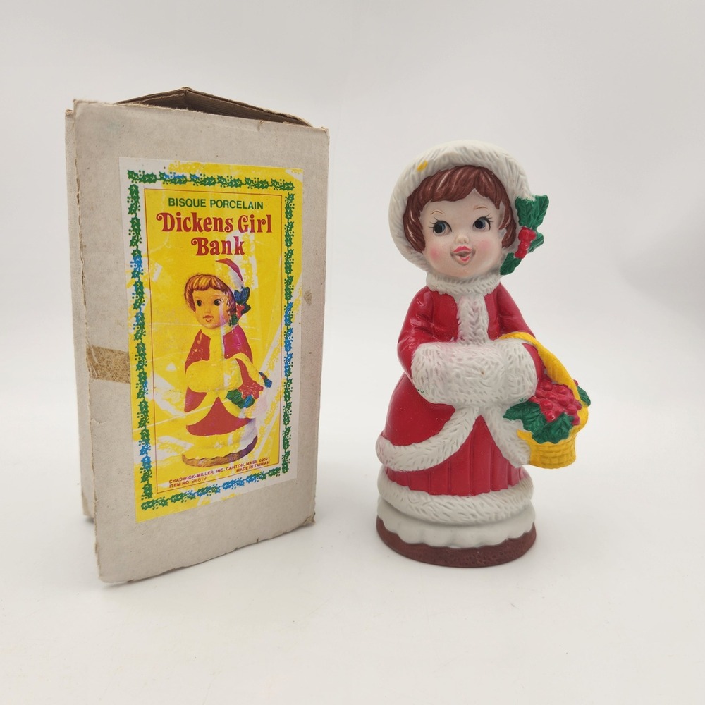 Vintage 1979 Chadwick-Miller Bisque Porcelain Dickens Girl Bank with Box Holiday